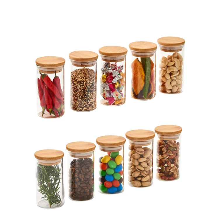 

Clear Leaf Free Food Borosilicate Glass Storage Bottles Jars Containers with Bamboo Lid