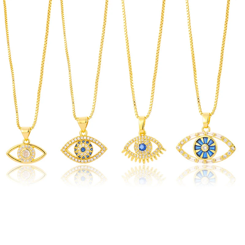 

18k Gold Plated Chain Blue Zircon Devil Eyes Necklace Heart Evil Eyes Necklace
