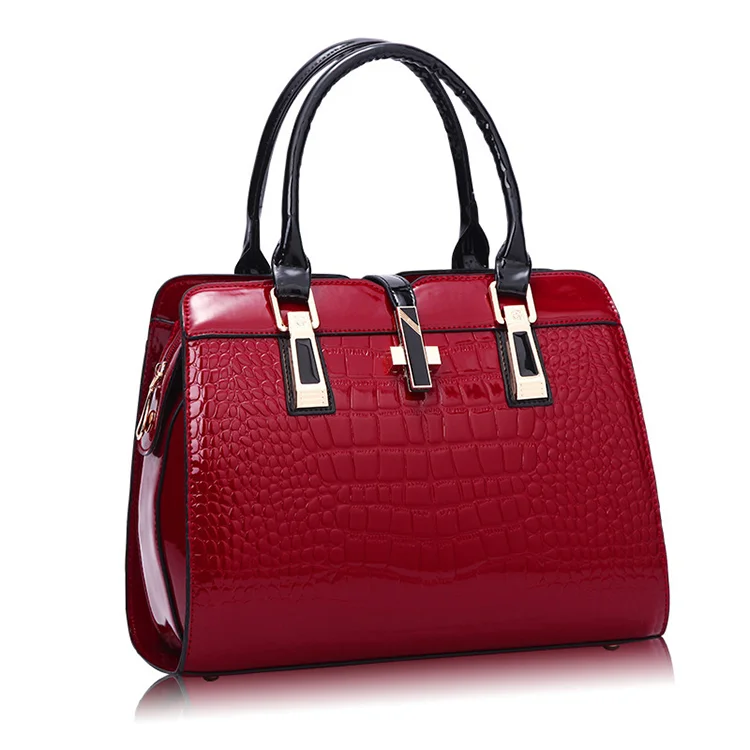 

Wholesale New ladies Shoulder Hand bags Shiny pu Alligator Leather Fashion Designer Handbags for Women, As show