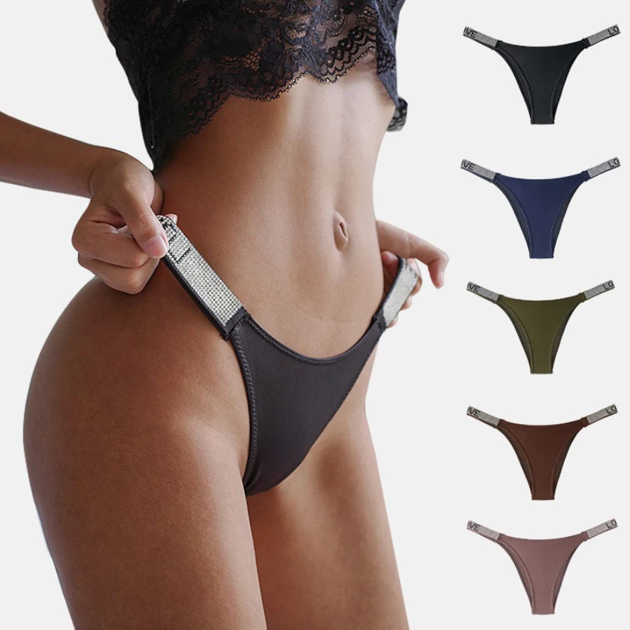

Wholesale Women's Thong Panties The Fashion High Elasticity Ice Silk High Waist Anti-static Solid Color Sexy Panties for woman