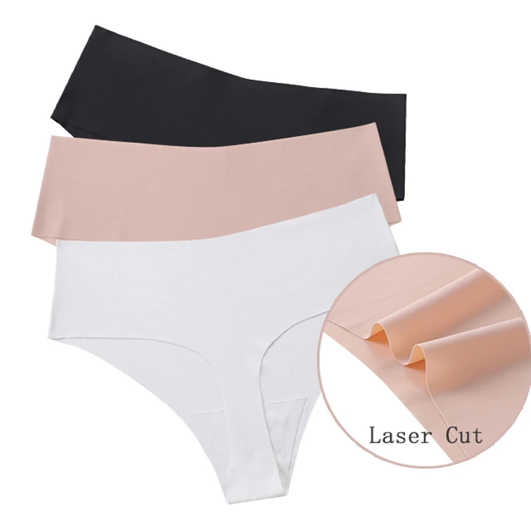 

Quick Dry Underpants No Show High Waisted Seamless Underwear Lacer Cut T Back Panties Invisible Thong Underwear For Ladies, Black skin white
