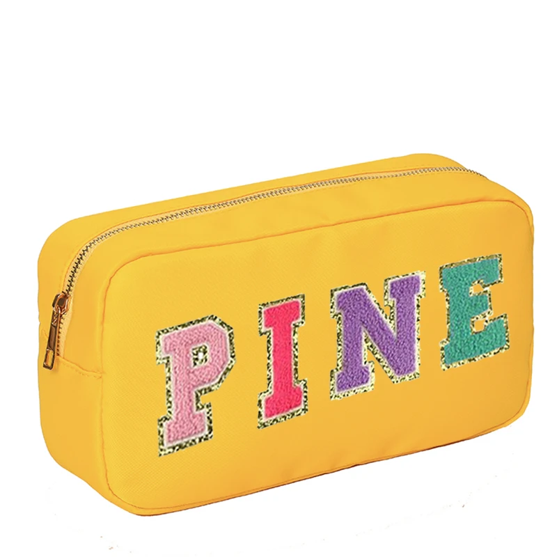 

Personalized Nylon Cosmetics Bag with Letter Patch Monogrammed Makeup Large Toiletry Bag