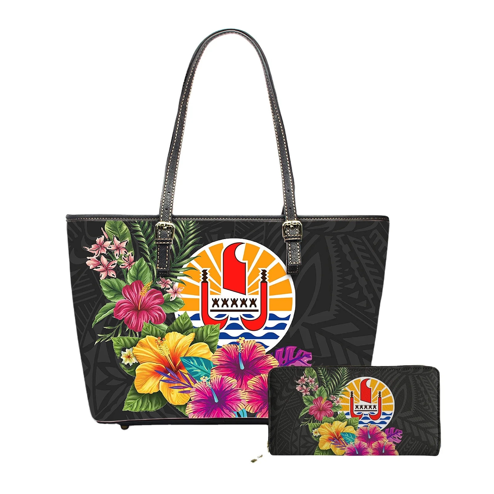 

French Polynesian Style Purses and Handbags 2pcs Luxury Women Tote bag Custom Handbag set, Customized color