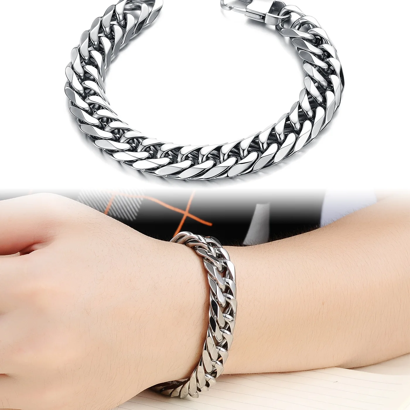 

Cool Men Stainless Steel Punk Antique Cubic Foxtail Chain Male Pulseira Titanium Jewelry, As the picture