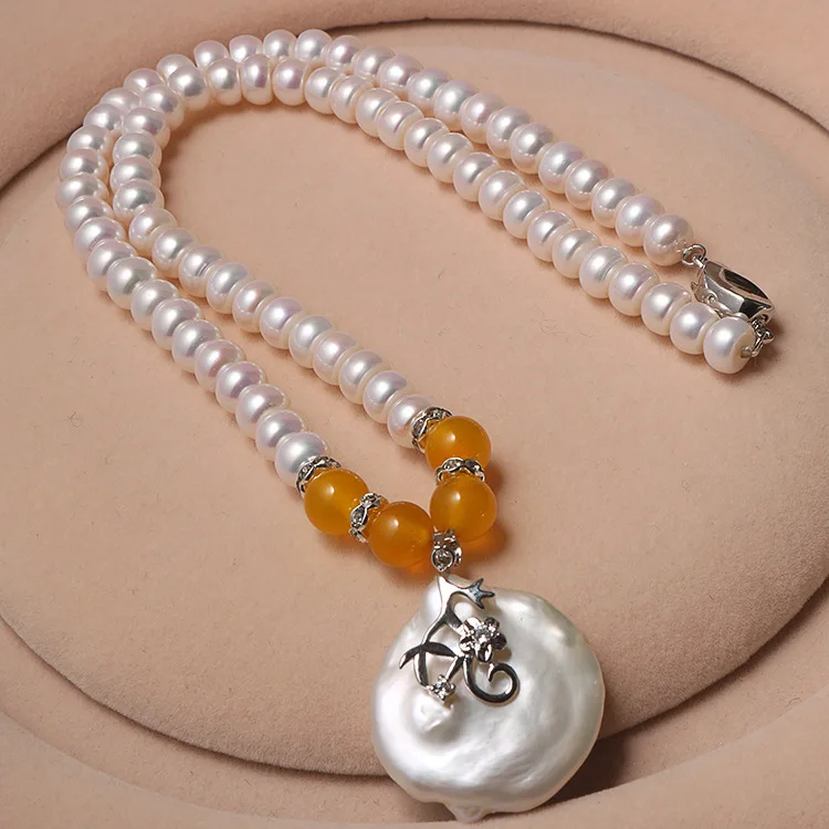 

Elegant Freshwater white Pearl Jewelry Necklace Sets For Mother Perla barroca natural, Pearl white