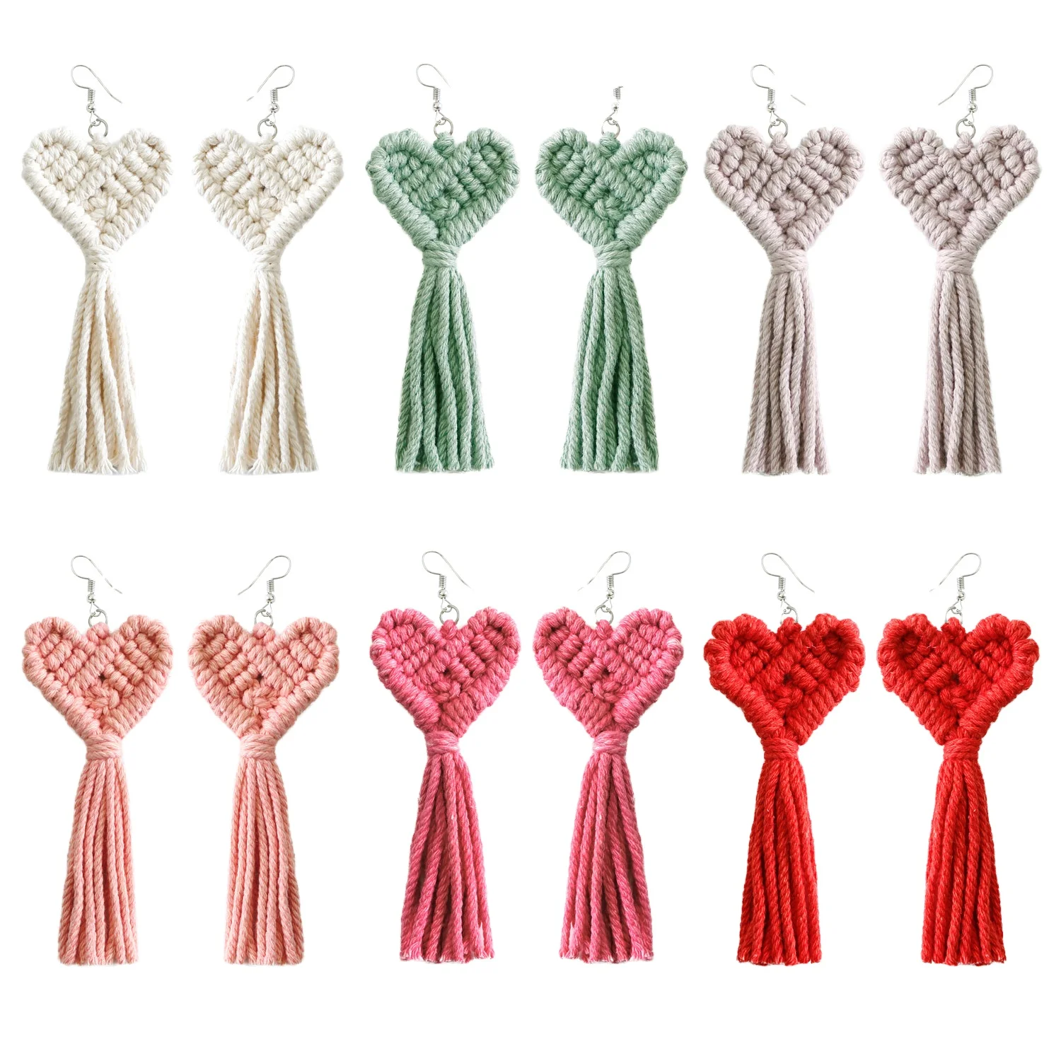 

GT Hot Selling Fashion Jewelry Bohemian Handmade Cotton Heart Tassel Earrings For Women