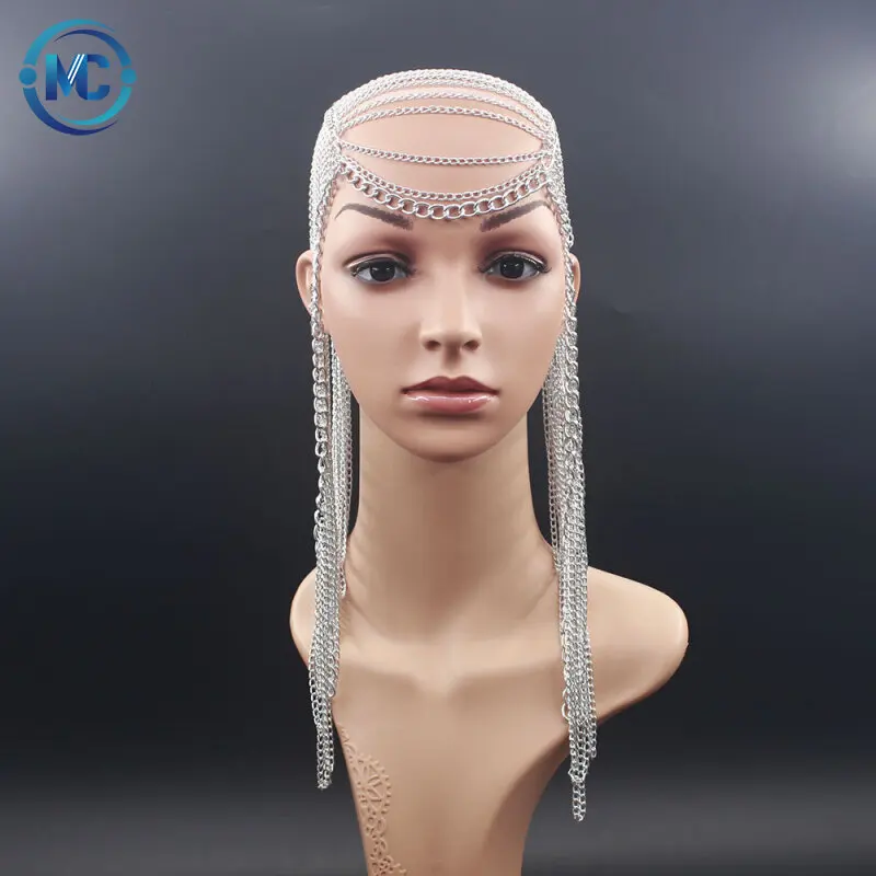 

Wholesale Head Chain Women Gold Long Tassel Aluminium Chain Layered Harness Body Jewelry Headdress Hair Accessories