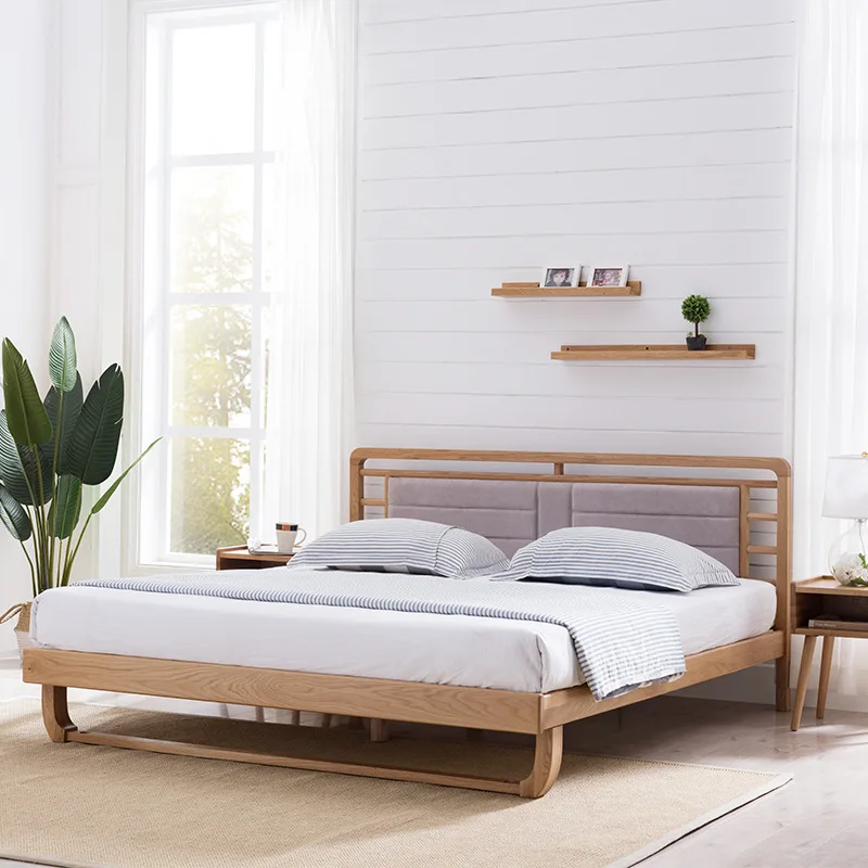 product-Cheap bedroom furniture solid Oak wood bed queen size single or double wooden bed for bedroo-1