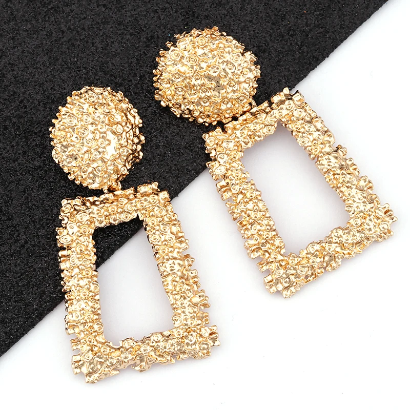 

AENSOA Vintage Big Metal Drop Dangle Earrings For Women Geometric Wedding Party Jewelry Gold Large Statement Earrings 6 Colors