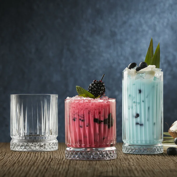 

2021 new design lead-free crystal bar vintage round stripe cocktail glass whiskey glass, Clear
