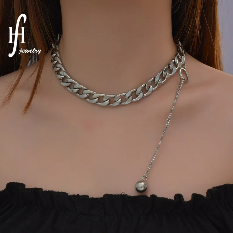 

New trendy punk style ball cuban link chain chunky stainless steel pendant choker women necklace, Gold/silver/rose gold