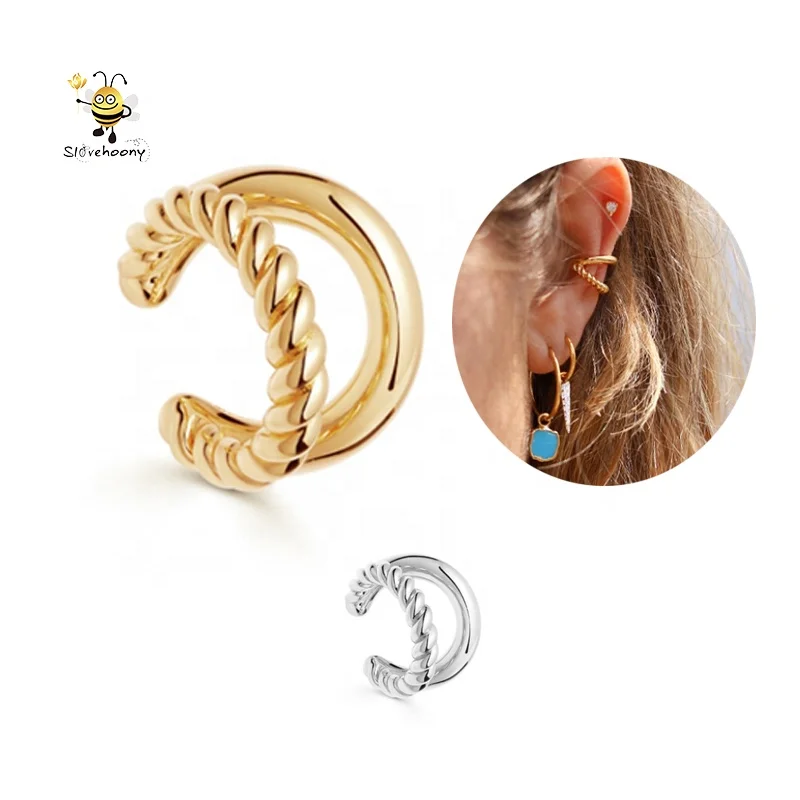 

Slovehoony 925 Sterling Silver Gold Plated Ear Cuff Earrings Twist Ear Cuff Ear Rings Wholesale