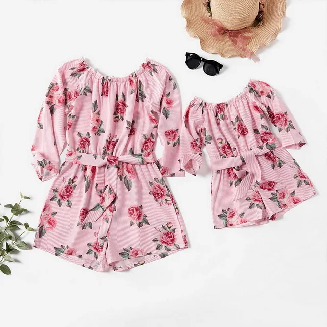 

2020 Hot Sell Family Clothing Matching Mom And Daughter Kids Clothes Bodysuit Jumpsuit Outfits Floral Soft Casual Loose Clothes, As picture