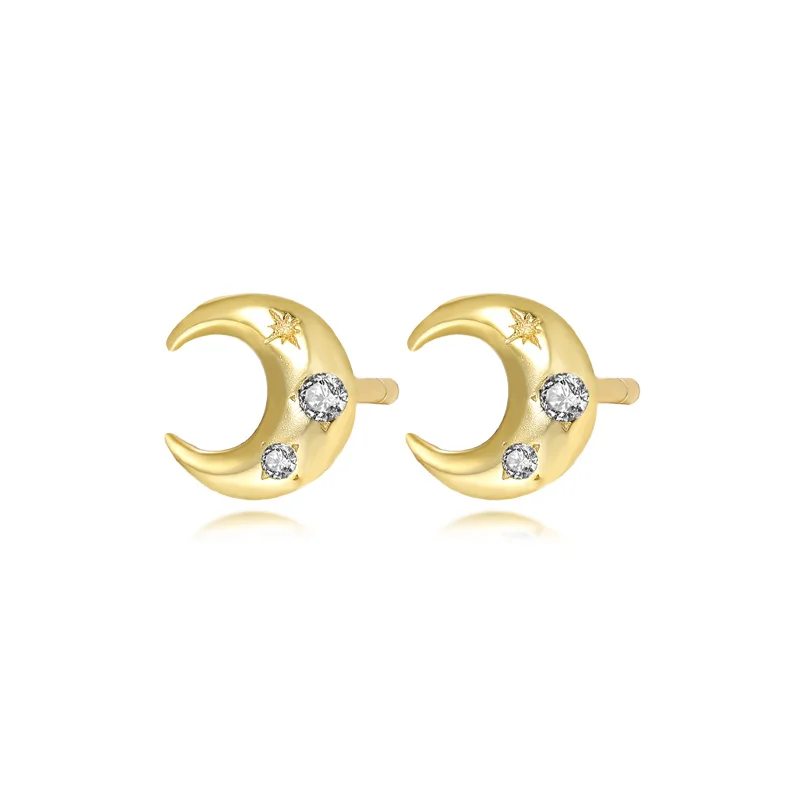 

Elegant wholesale 925 sterling silver vogue jewelry 18k gold plated zircon pave crescent moon stud earrings