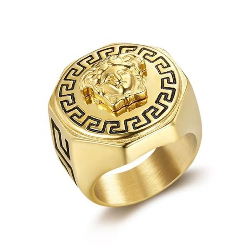 

golden medusa rings hip hop stainless steel big rings jewelry for men
