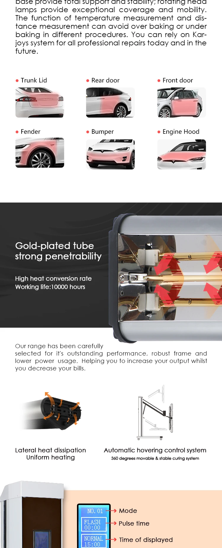 Automatically temperature measurement distance detect drying lamp for automotive paint