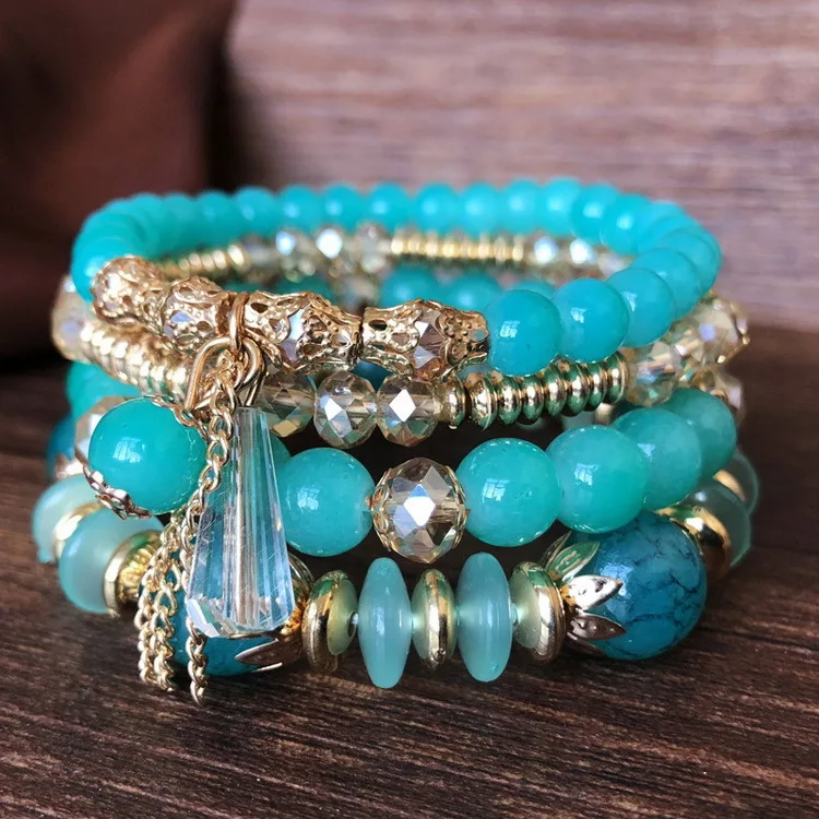 

Crystal Bead Bracelet Multilayer Beaded Bohemian Style Bracelet Set Exotic Style Factory Outlet