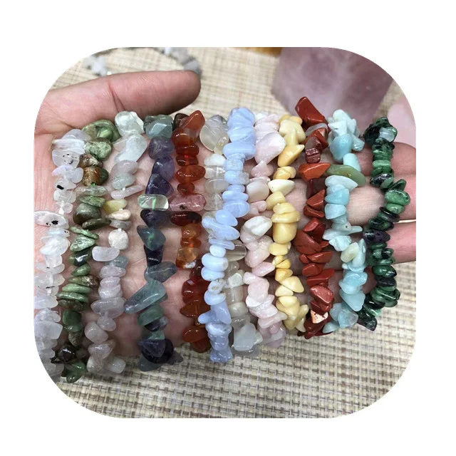 

New arrivals cheap crystal jewelry natural mixed quartz crystal chips elastic bracelets for sale