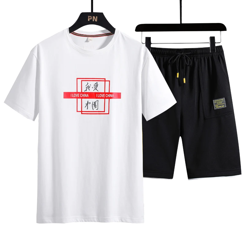 

Casual suit men's summer short sleeve printed sport two piece set