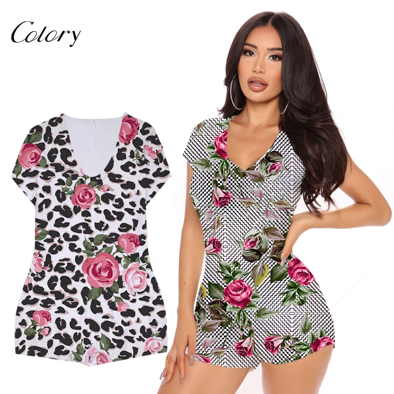 

Colory Printed Pajamas Flower Jumpsuits Watch Women Set, Picture shows