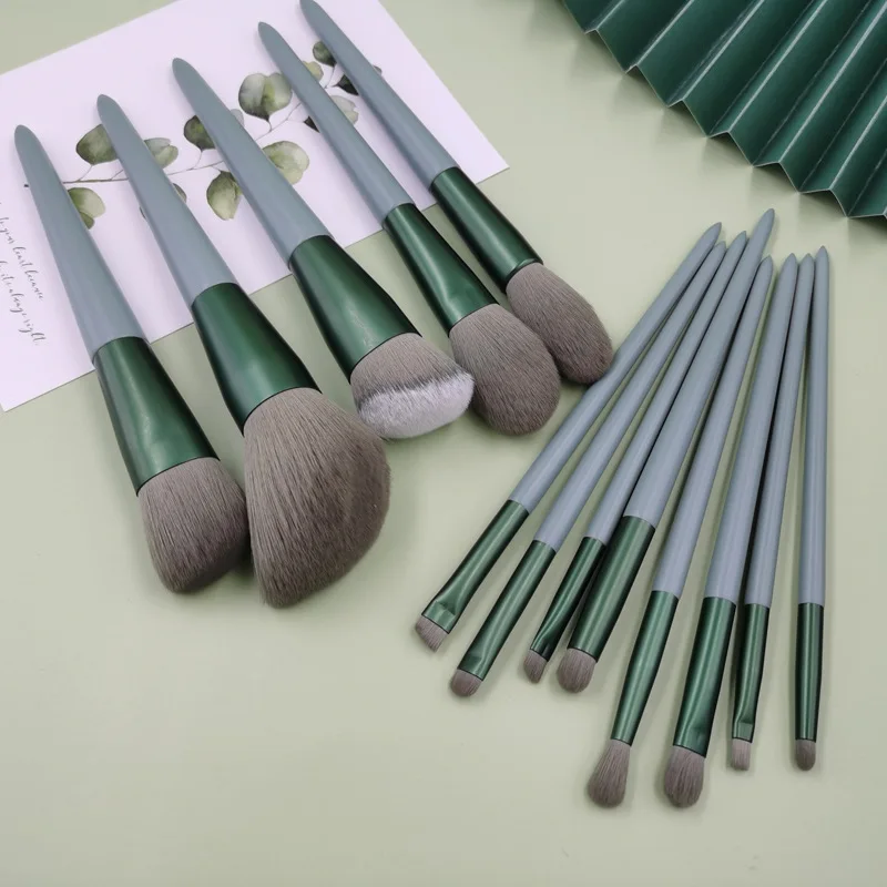 

dropshipping suppliers 13pcs high quality vegan cruelty free custom logo green private label luxury makeup brushes