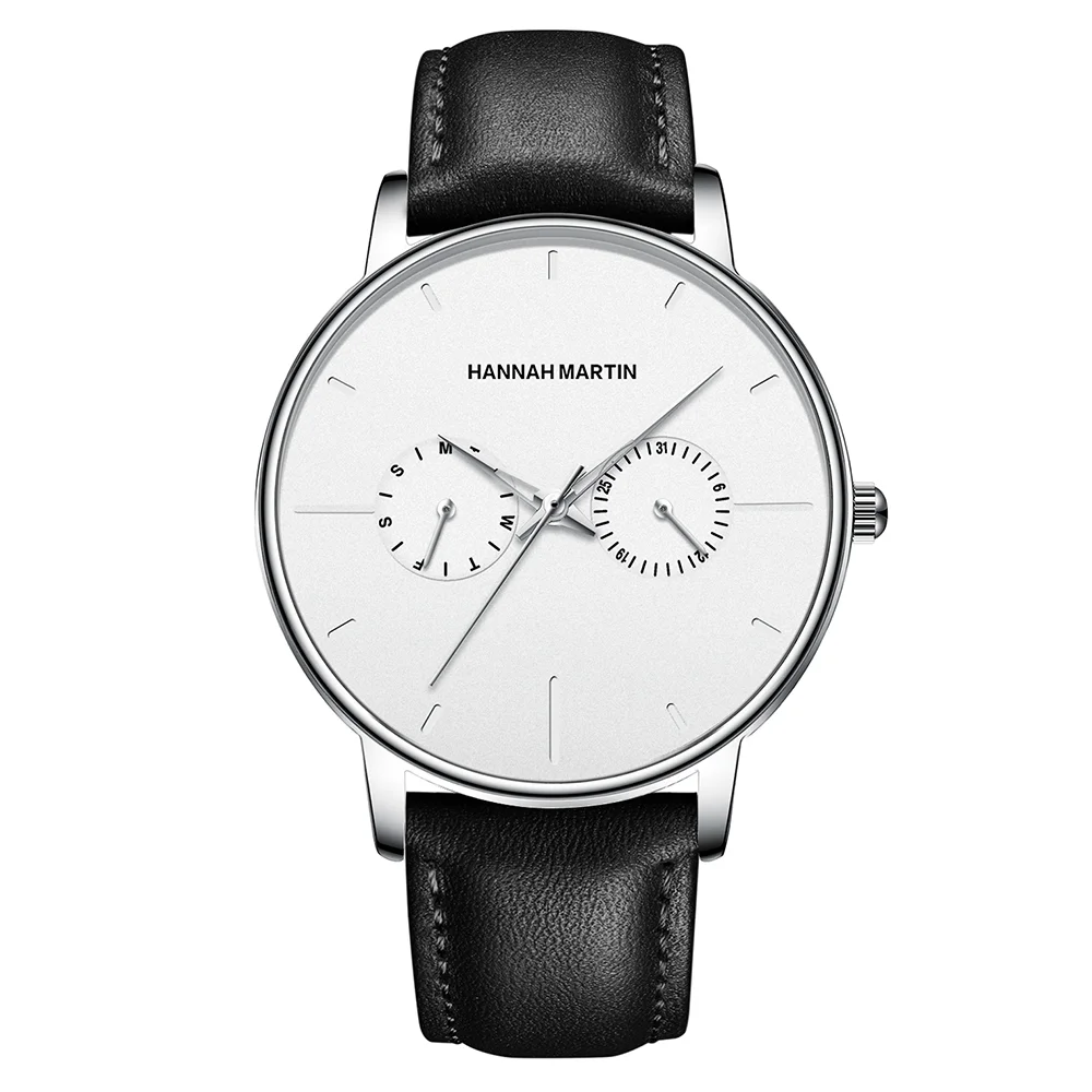 

Hot Sale Japanese Movement Mens Multifunctional Fashion Waterproof Calfskin Quartz Wrist Watches Give Away Exquisite Watch Box, 5 colors