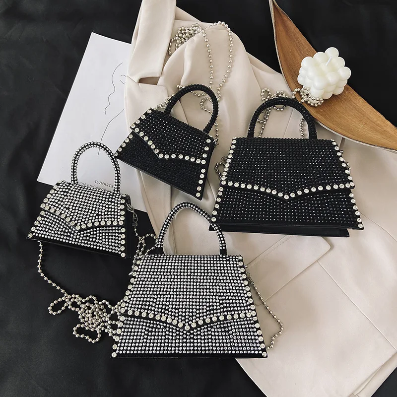 

2020 Latest wholesale popular fashion crossbody shoulder bags luxury diamond purses chain handbags for women, 2colors