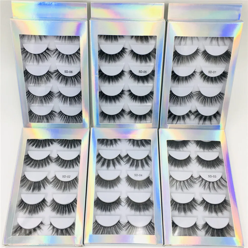 

Best selling 5D01-5D06 private label faux mink eyelashes 3d slik false eyelashes with holographic box