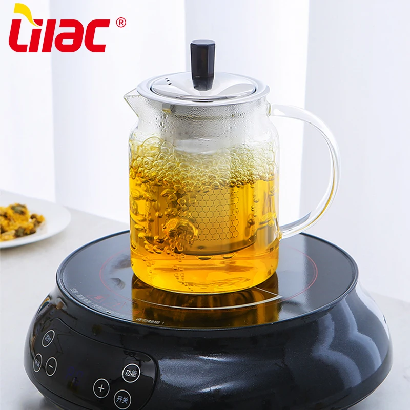 

Lilac BSCI SGS LFGB 450ml 600ml 750ml gongfu direct fire heat resistant glass teapot with stainless steel infuser