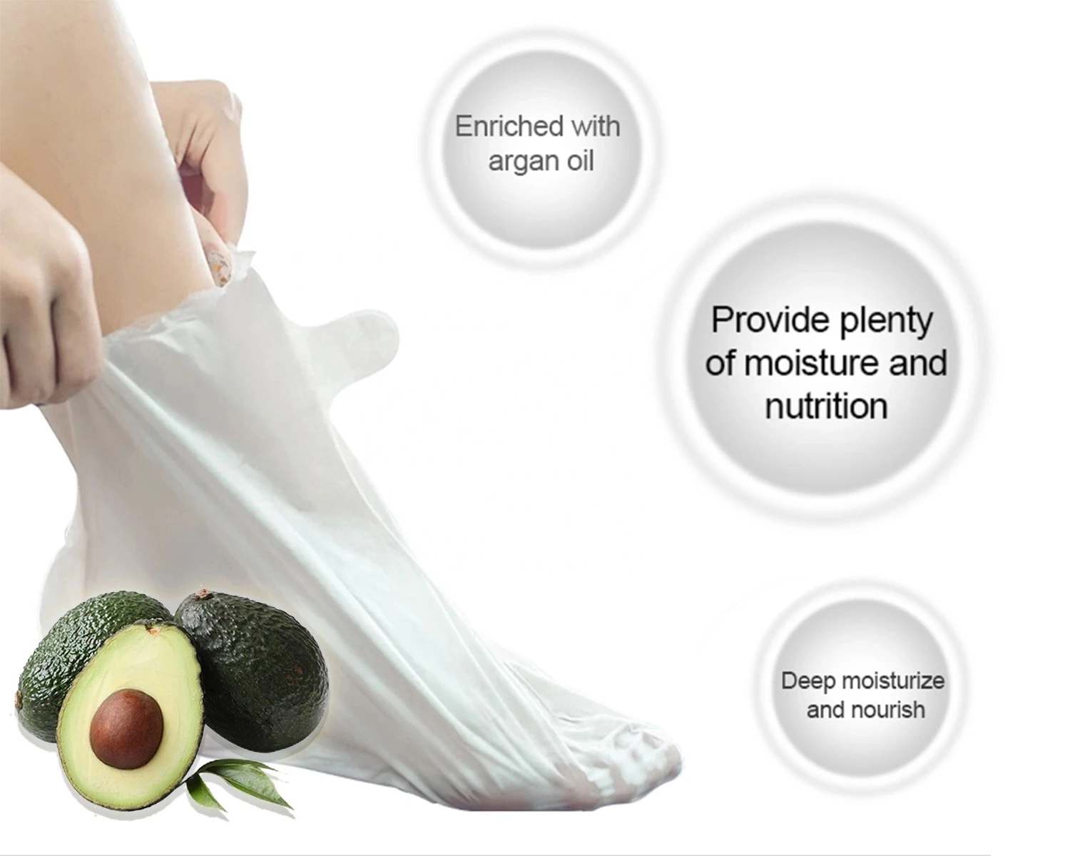 

Wholesale OEM Private Label No Logo Avocado Extract Moisturizing Exfoliating Peeling Foot Mask, White
