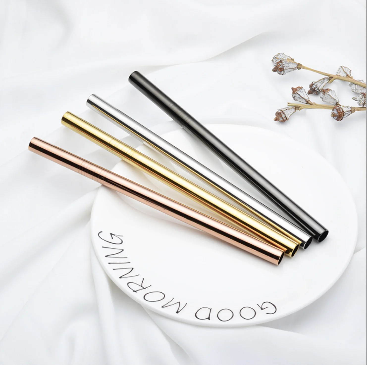 

ECO friendly drinking straws food grade material 304 Stainless steel metal straw different size reusable straws, Gold/black/black