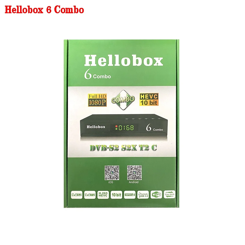 

Hellobox 6 Combo Satellite Receiver H.265 DVB S2X DVB-T2 DVB-C support Cline Newcamd Scam+ Auto Biss Auto Powervu Set Top Box