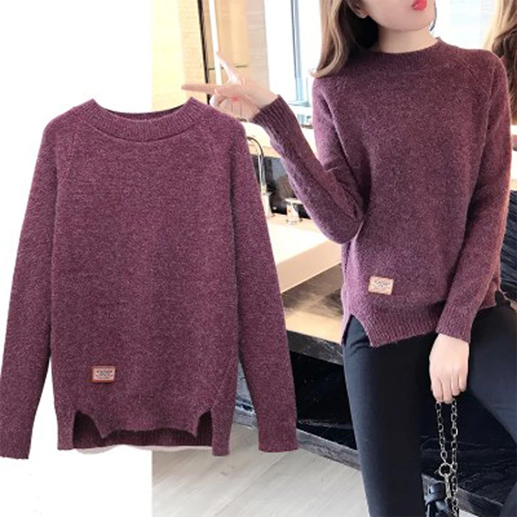 

Fashionable Fall Korean Plain Long Sleeve Mock Neck Knitted Pullover Tops Women's Sweaters, Blackish green / coffee / navy blue / pink / wine red