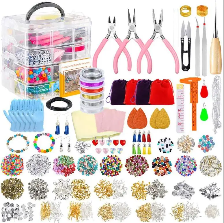 

Hot Selling 4 Layer Jewelry Box DIY Acrylic Alphabet Letter Beads Plastic Pony Beads Set Volcanic Stone Crystal Combination Set