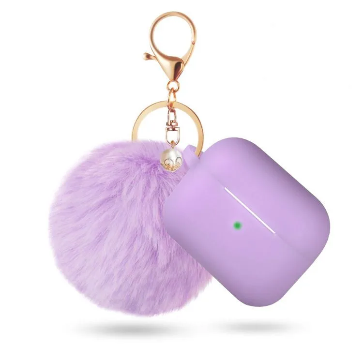 

For Airpods Pro Case Soft Silicone Cover Shockproof Slim Protective Cover With Cute Pom Pom Keychain For AirPods Charging Case