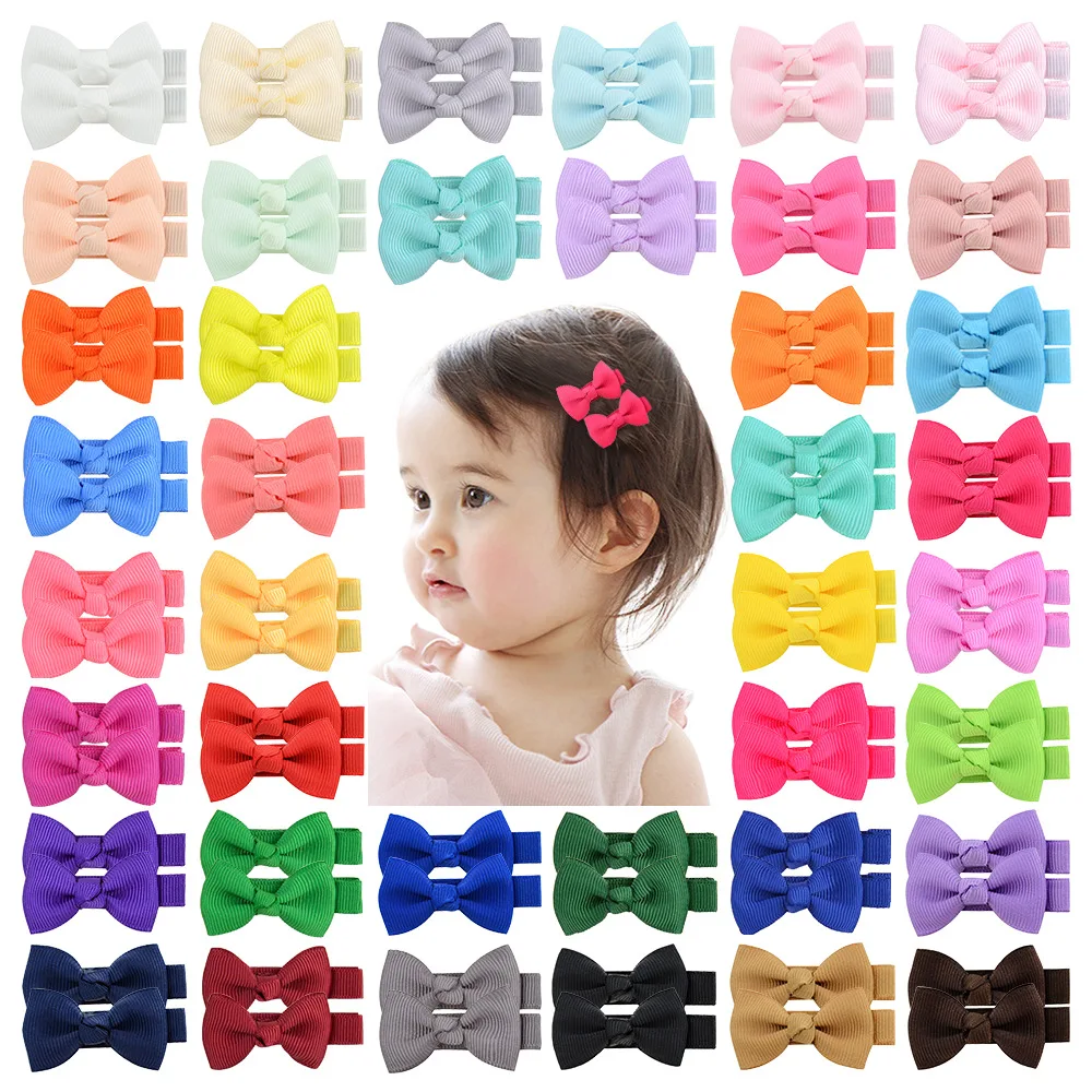 

Free Shipping 40 colors handmade small solid lovely hair bow ribbon with full lined metal hair clip for little girls 795, Picture