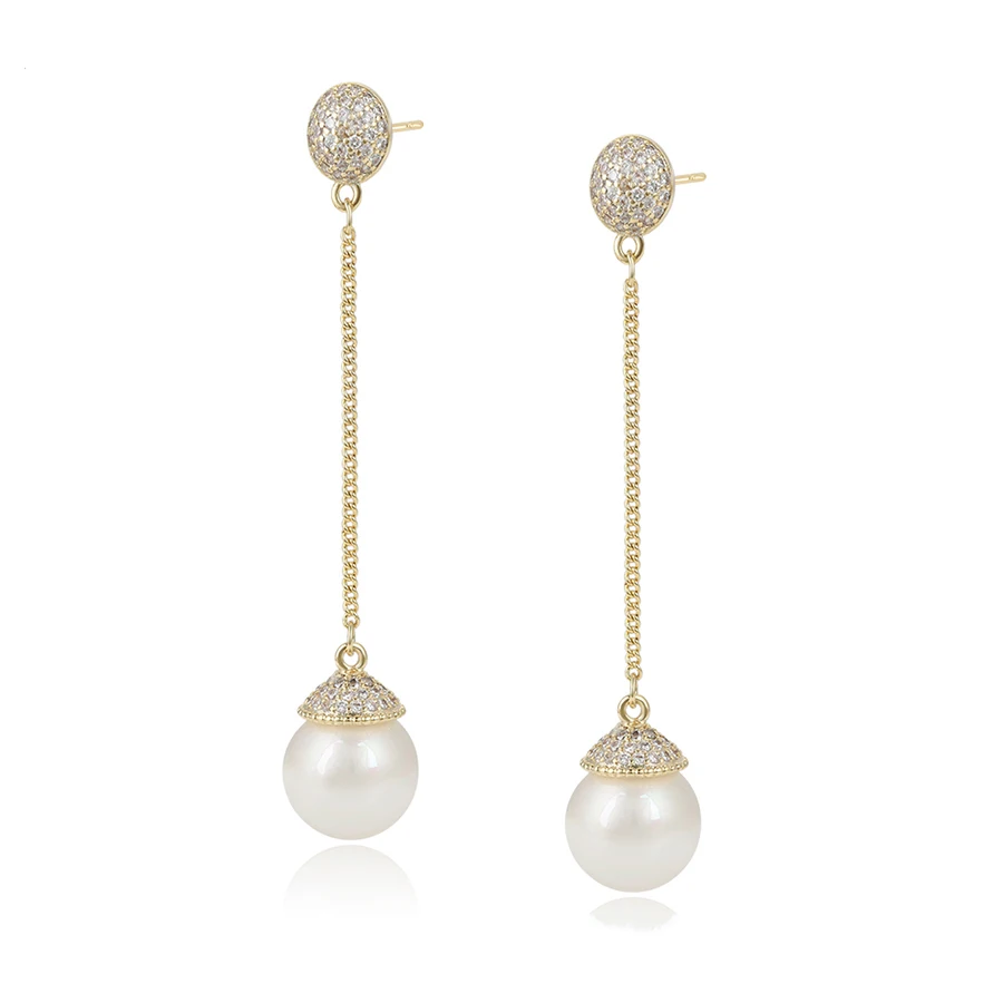 

BLE-1077 Xuping fashion new arrival 14K gold color pearl drop earrings for women