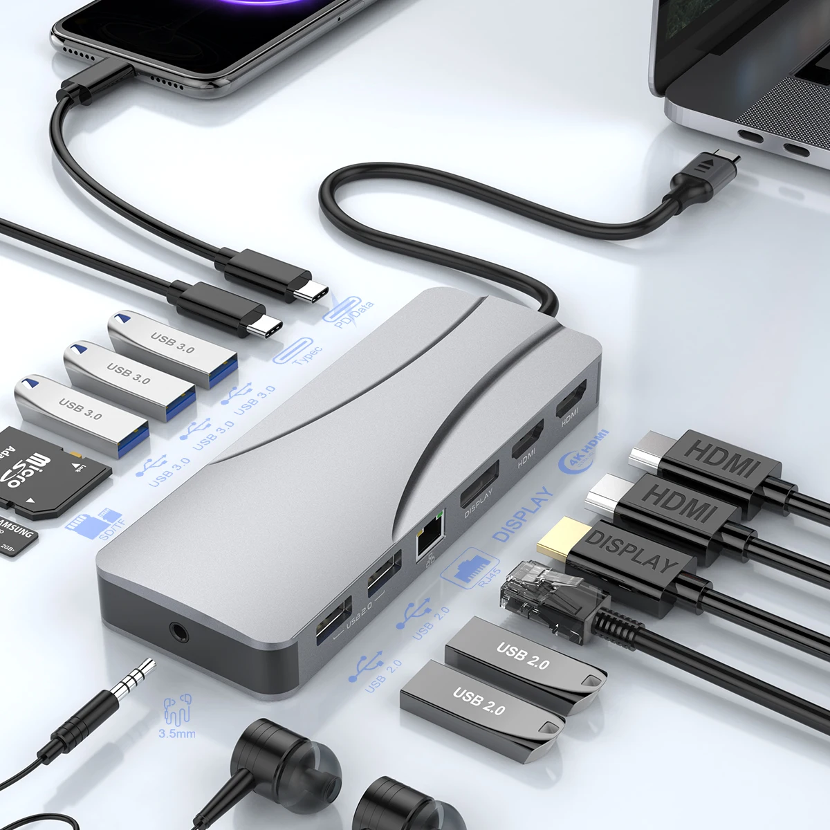 Triple Display Usb-C Docking Station Dock Adapter Charger Laptop 14 In 1 Usb C Hub