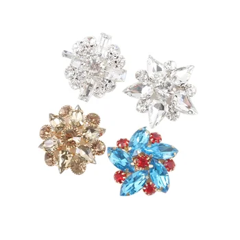 Kavatar Wholesale Crystal Glass Blue Silver Gold Rhinestone Button For ...