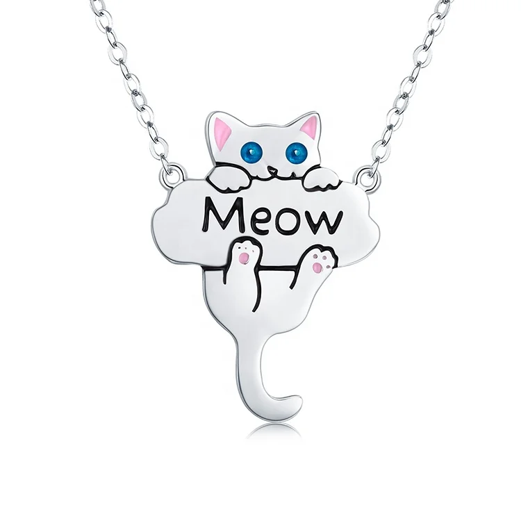 

New arrivals Cat Shaped Necklace 925 sterling silver Enamel Cartoon Cat Necklaces