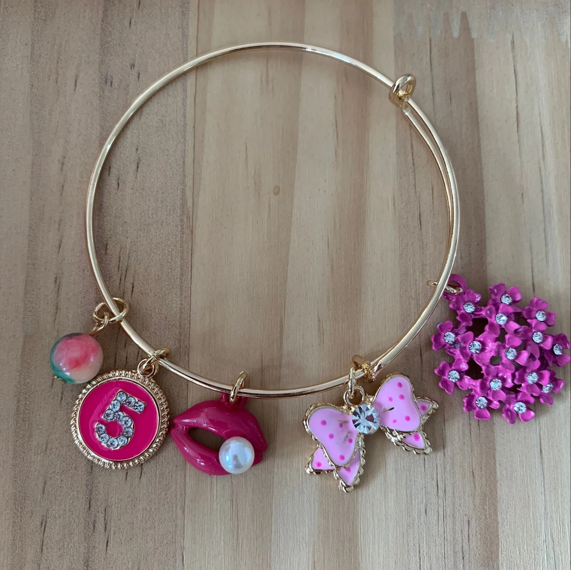 

fashion lady skirt dress lips bow charm metal bangle bracelets Custom charm bangle bracelets girl lady gifts