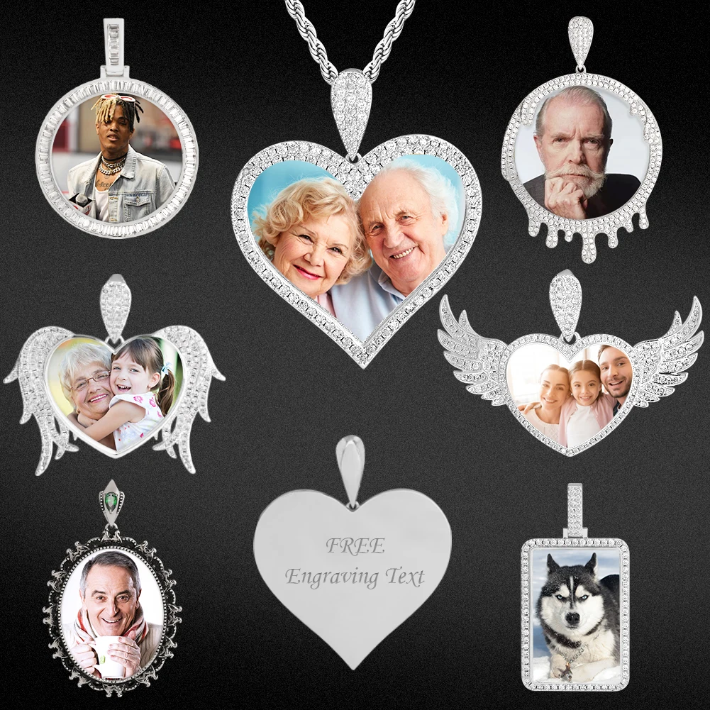 

KRKC Wholesale Custom Memory Locket Picture Necklace Pendant Chains Jewelry Heart Sublimation Photo Necklace with Photo Wings