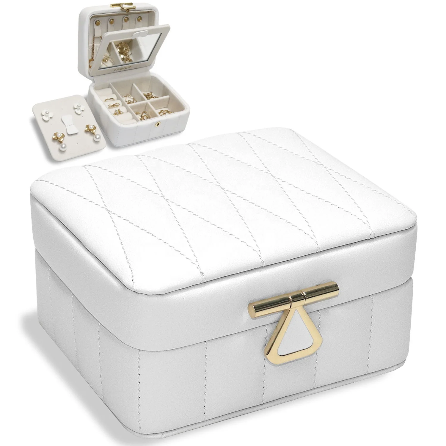 

In Stock Mini Travel Jewellery Box Leather Packaging For ring necklace bracelet Suitcase Luxury