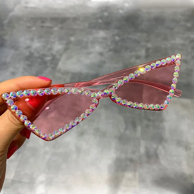 

Sexy Cat Eye Sunglasses Women Rimless Vintage Rhinestone Sun Glasses Female Lady Candy Color 2020 Eyewear Triangle Shades UV400, Custom colors