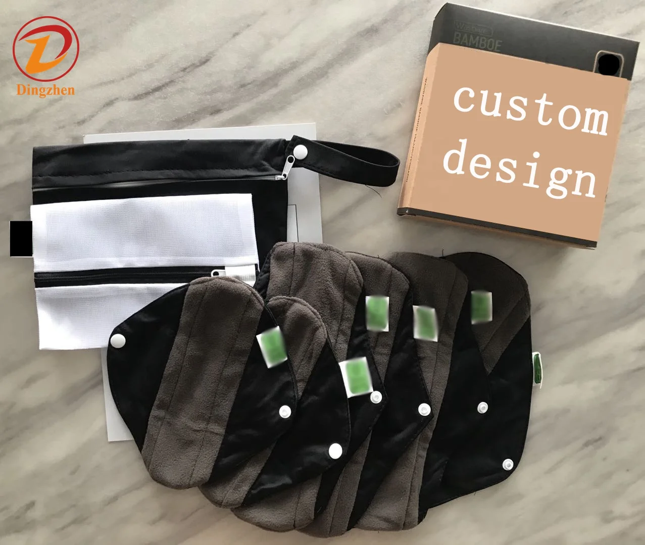 

All Black Bamboo Charcoal Inner Insert PUL Women Natural Washable Reusable Sanitary pads Lady Pads