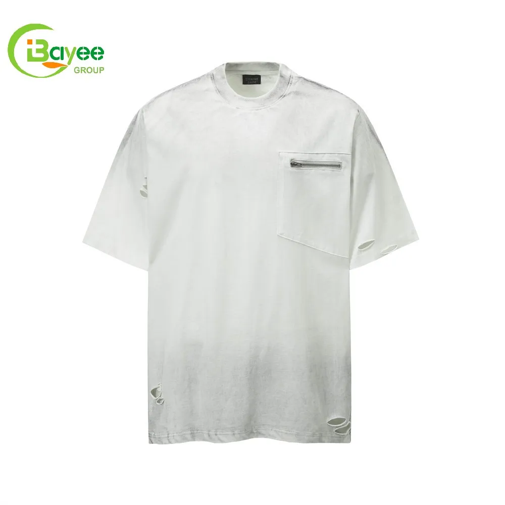 Oem Down Shoulder 100% Cotton Oversized Washed T-Shirts Custom Distressed Men Thick Blank T Shirt Manufacturer