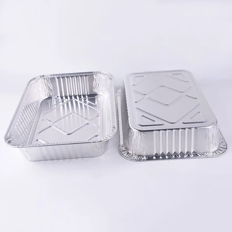 50pcs Disposable Aluminium Foil Food Container Trays with Lid Roast Pan