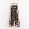 Casual loose design elastic waist floral printed side split women casual wide leg pants