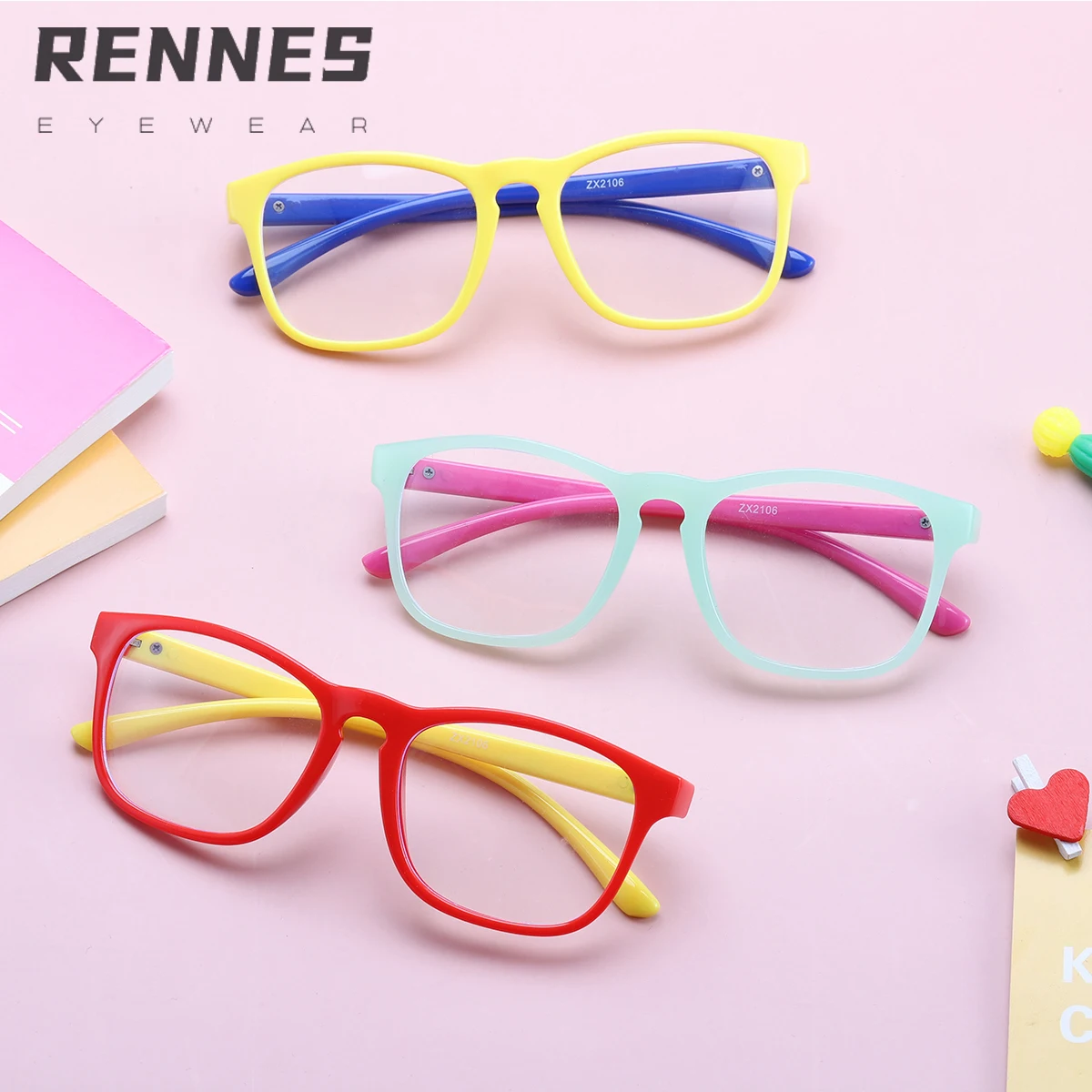 

RENNES Drop shipping Custom Logo AC Lenses anti blue light glasses kids sets tr90 uv400