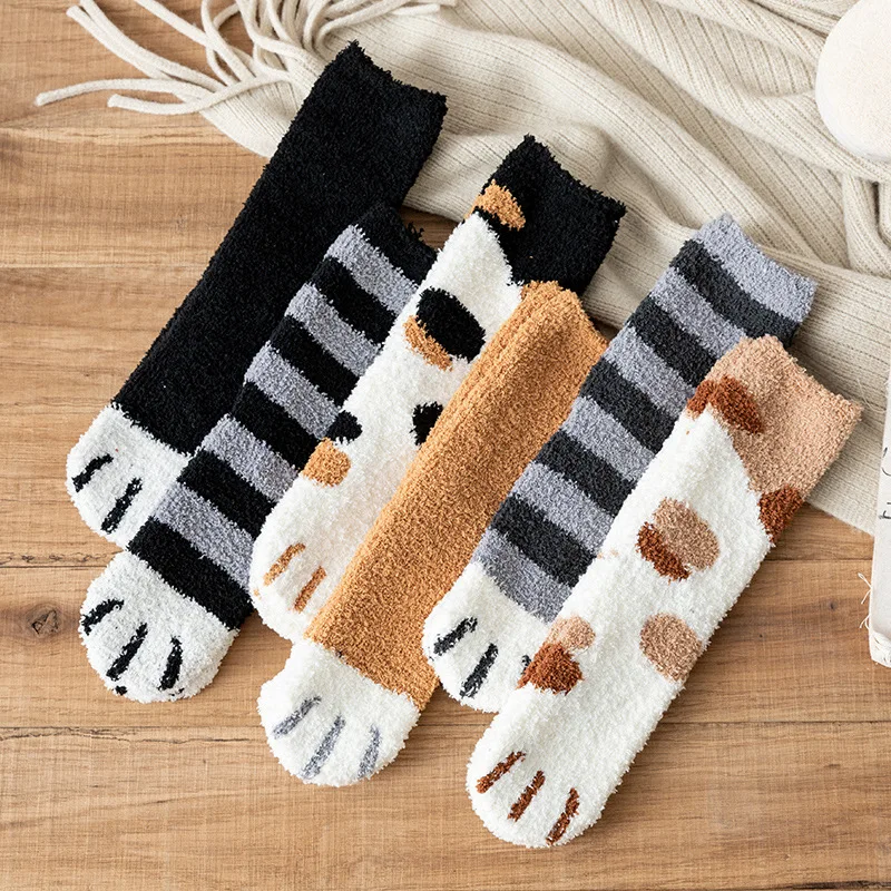 

cute Coral velvet socks women wholesale cat claw thickening warm sleep floor sleep vivi socks for girls women, Custom color